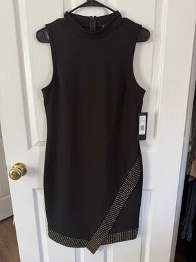 bebe Black Sleeveless Shift Dress with Studded Trim